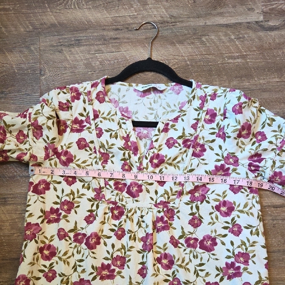 Sonoma Cropped Top 3/4 Sleeves Cream and Pink Corduroy Size Petite XS - Picture 8 of 10